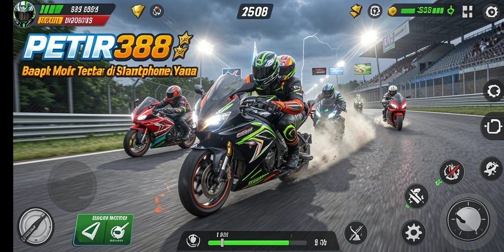 Tampilan gameplay balap motor yang mendebarkan di PETIR388.