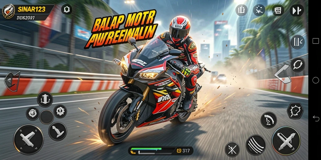 Screenshot gameplay SINAR123 yang menampilkan kecepatan balap motor.